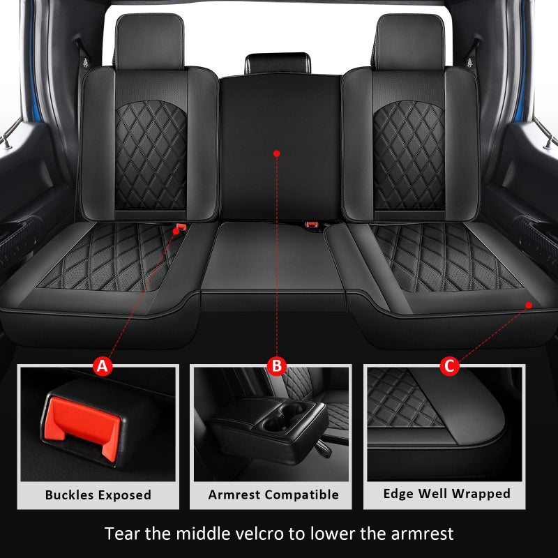 MIROZO Truck Seat Cover for Dodge Ram, Waterproof Ram Seat Cover Compatible with 2009-2025 RAM 1500 2500 3500 Truck Pickup Crew Quad Cab with Split Bench 40/60(Black,Full Set Curved Back) - Image 4