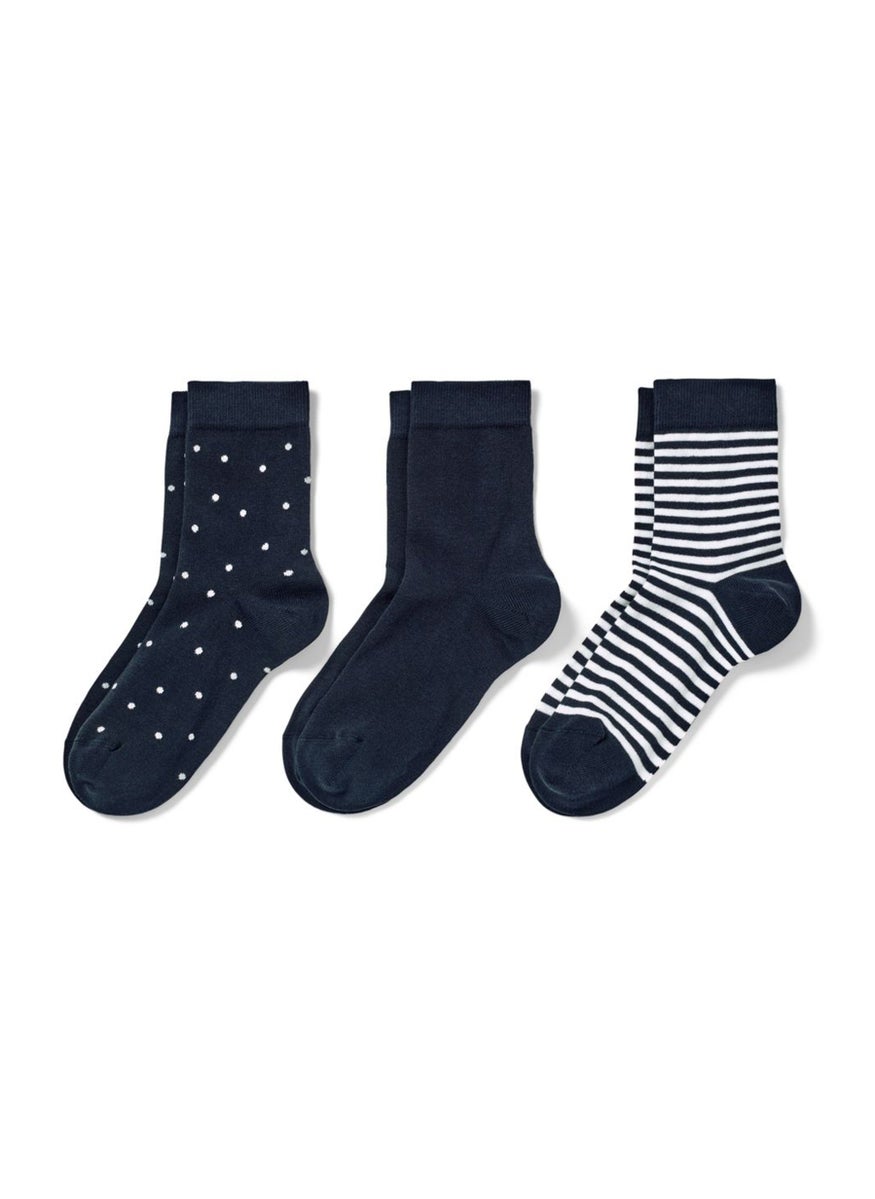 Tchibo Women 3 Pc Stripe Socks, Navy Combo 