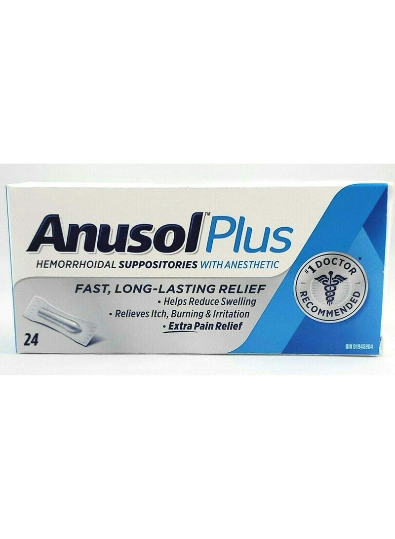 Anusol Plus Hemorrhoidal Suppositories Pain Relief - Pack of 24 - Image 1