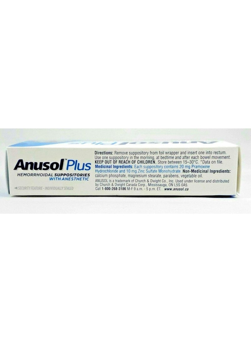 Anusol Plus Hemorrhoidal Suppositories Pain Relief - Pack of 24 - Image 2