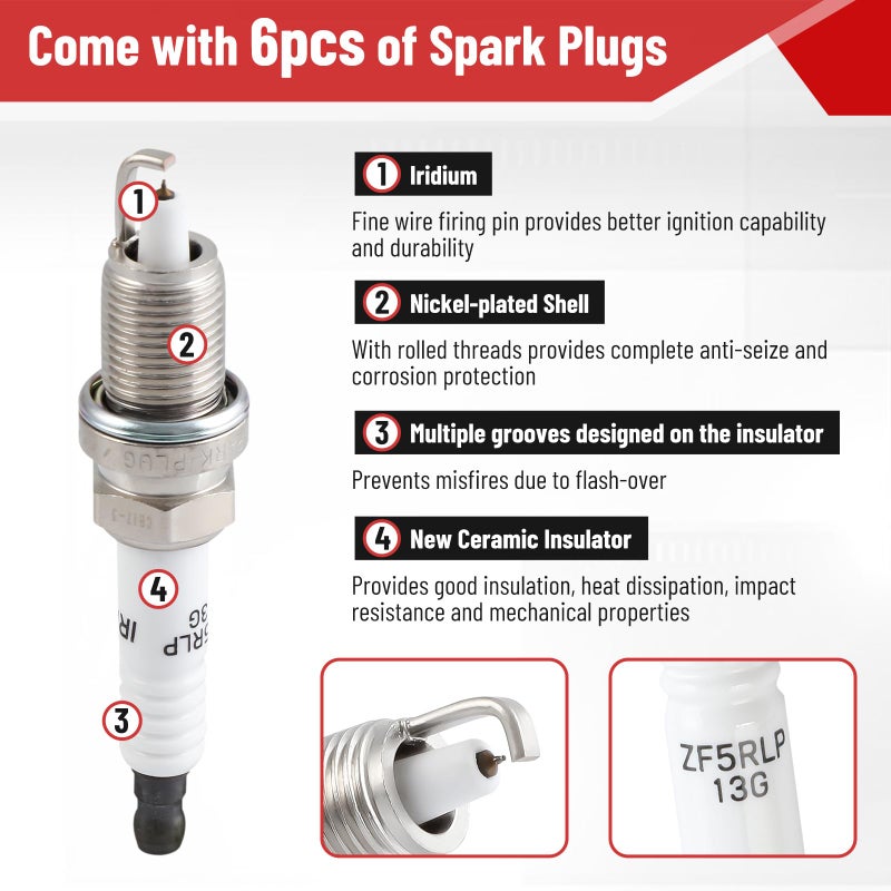 CarBole مجموعة بواجي وملفات إشعال CarBole UF502 متوافقة مع فولكس فاجن روتان دودج أفنجر تشالنجر تشارجر جورنّي (عبوة من 6) - Image 5