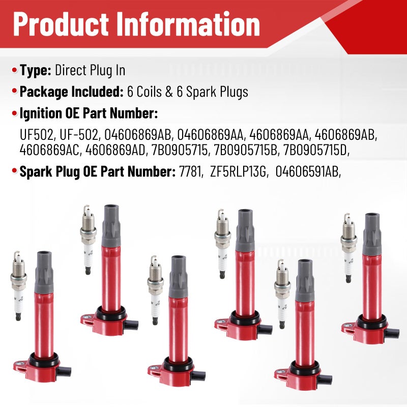 CarBole مجموعة بواجي وملفات إشعال CarBole UF502 متوافقة مع فولكس فاجن روتان دودج أفنجر تشالنجر تشارجر جورنّي (عبوة من 6) - Image 3