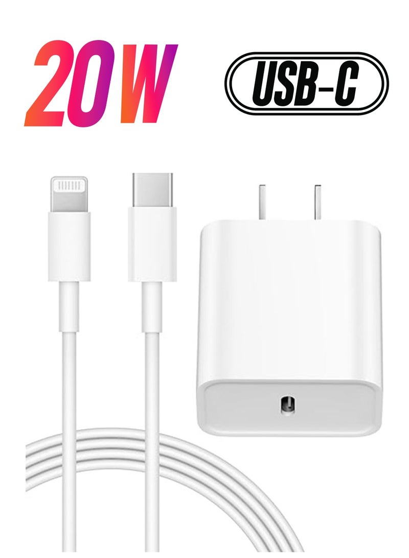 شاحن iPhone 14 13 12 للشحن السريع بقدرة 20 واط PD مع كابل شحن سريع بطول 6 أقدام، متوافق مع iPhone 14/13/12/11/Pro/Pro Max/Mini/Xs Max/XR/X، iPad - Image 1