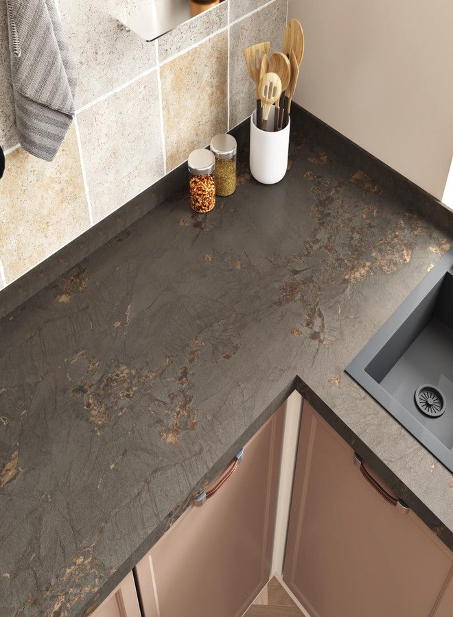 Wallercity ورق لاصق رخامي بني ذهبي من والرسيتي لأسطح المطابخ، ورق جدران رخامي غير لامع، ورق لاصق مقاوم للماء، سهل اللصق والإزالة، مناسب لجزيرة المطبخ أو طاولة الحمام، مقاس 15.8 × 78.7 بوصة - Image 1