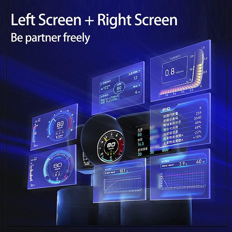 VJOYCAR عرض سرعة HUD جديد، شاشة عرض أمامية ثلاثية متزامنة، مجموعة عدادات OBD2 مزدوجة الرقائق + عداد سرعة GPS عالمي، عداد سرعة رقمي RPM درجة حرارة سائل التبريد زيت ضغط التوربو - Image 2