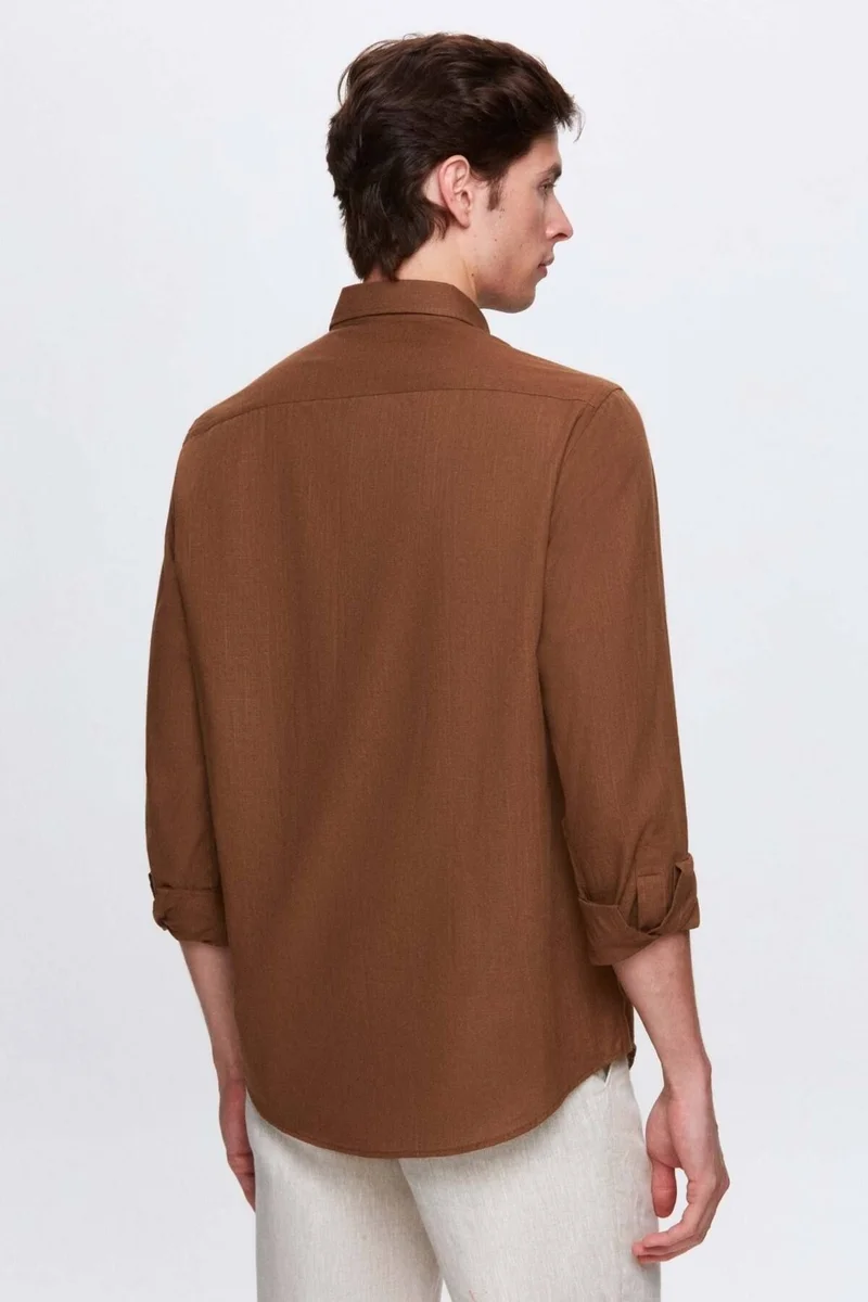 D'S DAMAT Comfort Brown Button-down Collar Relaxed Cut Linen Look 100% Cotton Shirt 2HC02ORT64265