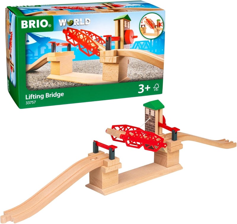 BRIO World Lifting Bridge Toy Train Accessory - Red Wooden Bridge with Ascending Tracks for Kids Ages 3 and Up - Image 1