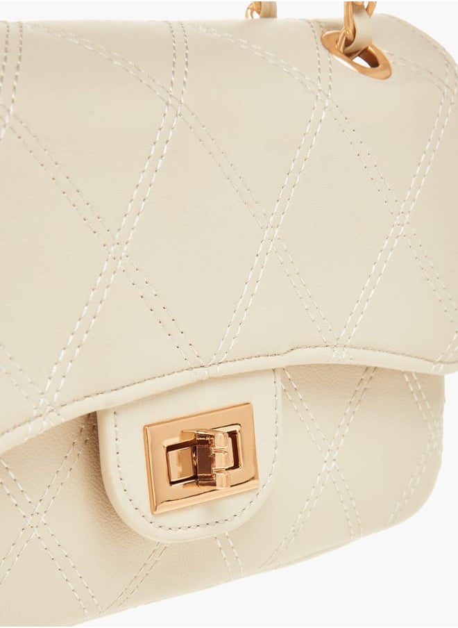 Flora Bella By Shoexpress Womens Quilted Shoulder Bag With Twist Lock Closure And Chain Strap  - Image 4