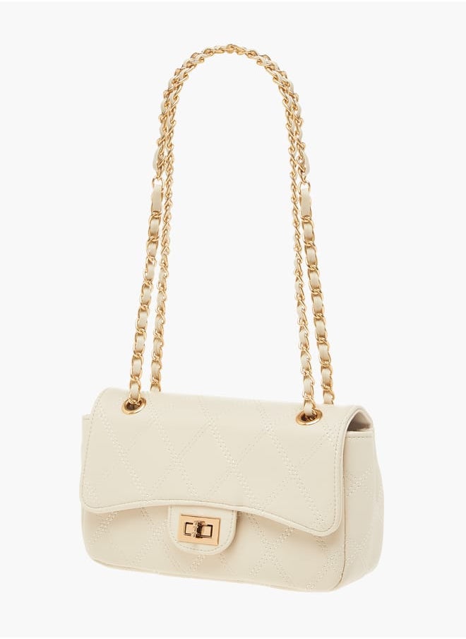 Flora Bella By Shoexpress Womens Quilted Shoulder Bag With Twist Lock Closure And Chain Strap  - Image 2
