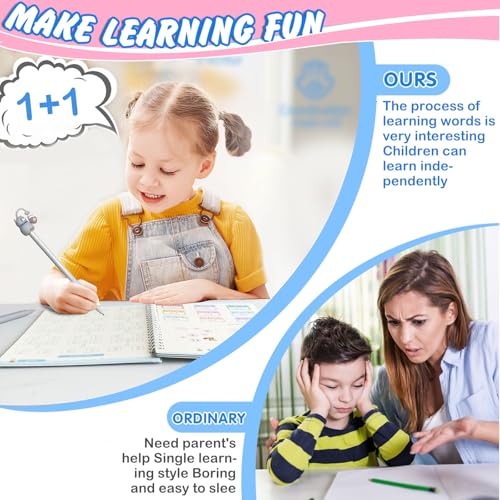 Foneso Magic Practice Copybook, Reusable Grooved Writing Book, Handwriting Copy Books for Preschool Kids Age 3-8 ​Calligraphy (Pink, 7.4" L x 5.12" W) - Image 5