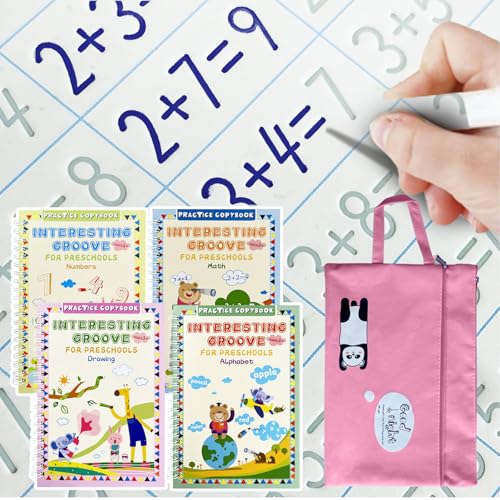 Foneso Magic Practice Copybook, Reusable Grooved Writing Book, Handwriting Copy Books for Preschool Kids Age 3-8 ​Calligraphy (Pink, 7.4" L x 5.12" W) - Image 1