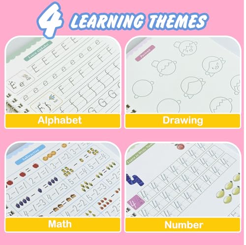 Foneso Magic Practice Copybook, Reusable Grooved Writing Book, Handwriting Copy Books for Preschool Kids Age 3-8 ​Calligraphy (Pink, 7.4" L x 5.12" W) - Image 2