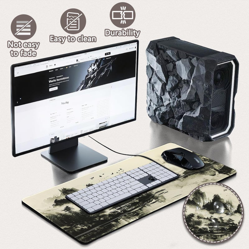 Yuhijoy Mouse Pad Gaming - Desk Mat for Keyboard and Mouse - Japanese Large Mouse Pad for Desk, Wash Painting Mousepad (31.5 x 11.8inch) with Non-Slip Base, Desks Pad Mat for Gaming, Office and Home - Image 4