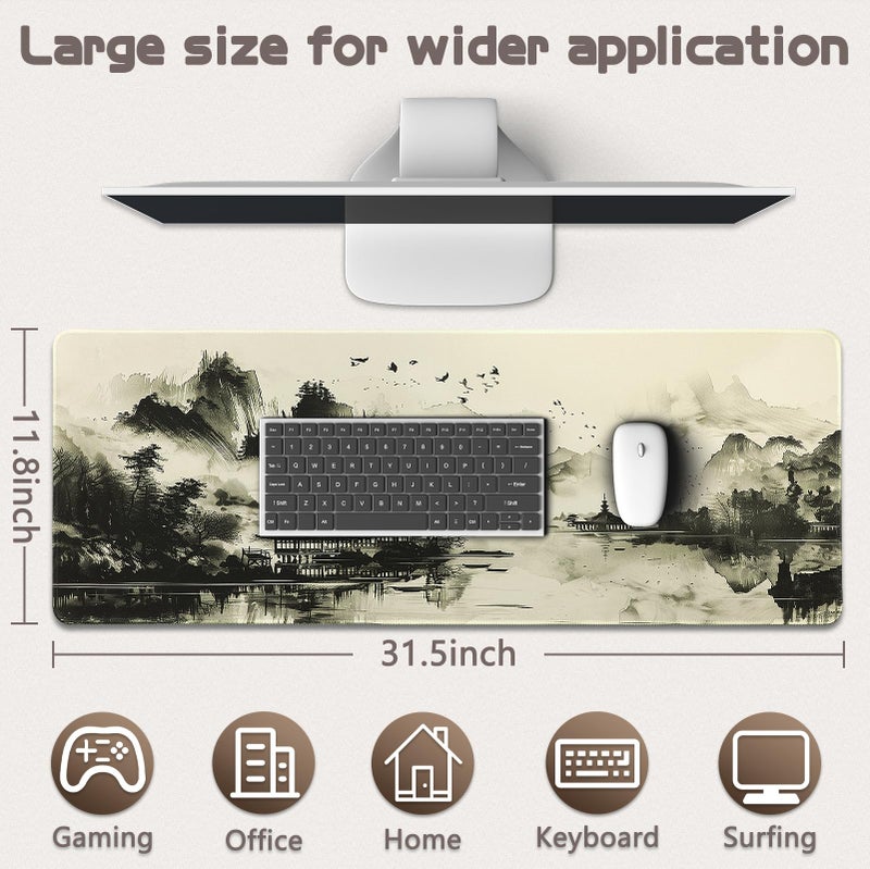 Yuhijoy Mouse Pad Gaming - Desk Mat for Keyboard and Mouse - Japanese Large Mouse Pad for Desk, Wash Painting Mousepad (31.5 x 11.8inch) with Non-Slip Base, Desks Pad Mat for Gaming, Office and Home - Image 5