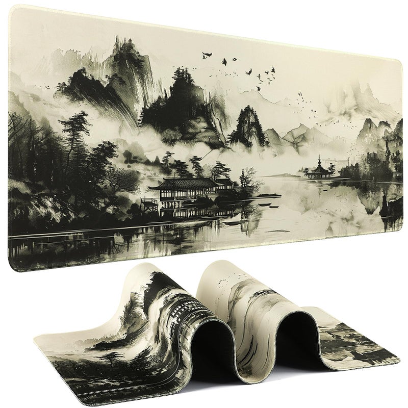 Yuhijoy Mouse Pad Gaming - Desk Mat for Keyboard and Mouse - Japanese Large Mouse Pad for Desk, Wash Painting Mousepad (31.5 x 11.8inch) with Non-Slip Base, Desks Pad Mat for Gaming, Office and Home - Image 1
