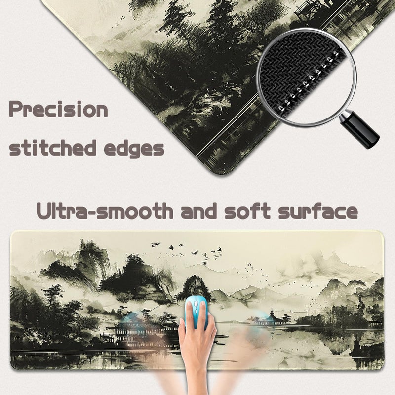 Yuhijoy Mouse Pad Gaming - Desk Mat for Keyboard and Mouse - Japanese Large Mouse Pad for Desk, Wash Painting Mousepad (31.5 x 11.8inch) with Non-Slip Base, Desks Pad Mat for Gaming, Office and Home - Image 3