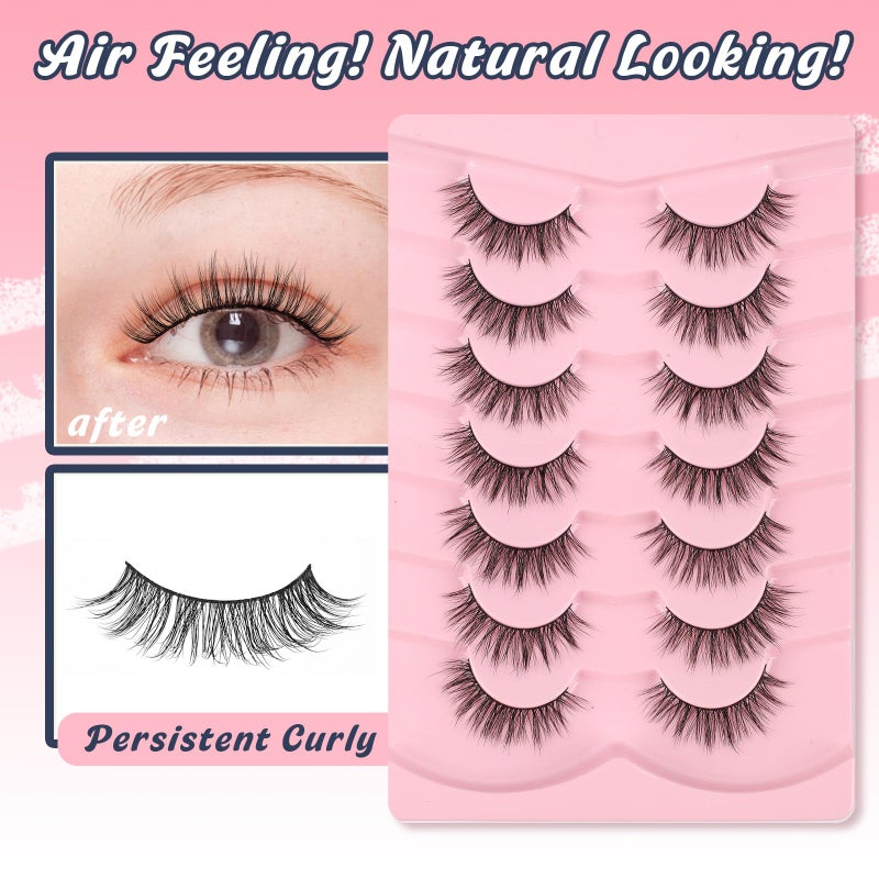 Siligli Wispy Lashes False Eyelashes 16mm Strip Lashes Fluffy Eyelashes C Curl Lash Strips Fake Eyelashes Natural with 0.1MM Thin Cotton Band Siligli 3D Volume Eyelash Pack 7 Pair - Image 4