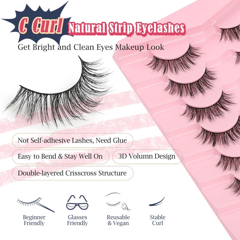 Siligli Wispy Lashes False Eyelashes 16mm Strip Lashes Fluffy Eyelashes C Curl Lash Strips Fake Eyelashes Natural with 0.1MM Thin Cotton Band Siligli 3D Volume Eyelash Pack 7 Pair - Image 3