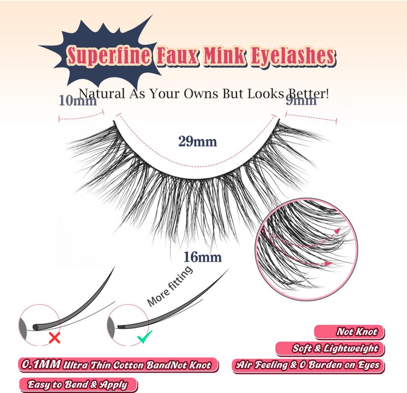 Siligli Wispy Lashes False Eyelashes 16mm Strip Lashes Fluffy Eyelashes C Curl Lash Strips Fake Eyelashes Natural with 0.1MM Thin Cotton Band Siligli 3D Volume Eyelash Pack 7 Pair - Image 2