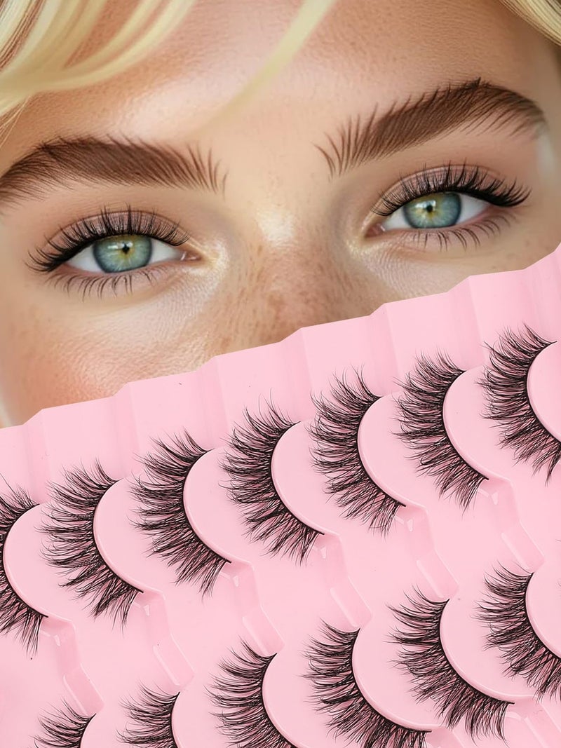 Siligli Wispy Lashes False Eyelashes 16mm Strip Lashes Fluffy Eyelashes C Curl Lash Strips Fake Eyelashes Natural with 0.1MM Thin Cotton Band Siligli 3D Volume Eyelash Pack 7 Pair - Image 1