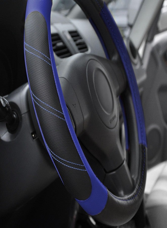 Elantrip Steering Wheel Cover Leather 14 1/2 to 15 inch Universal Padded Soft Grip Breathable for Car Truck SUV Jeep Anti Slip Blue and Black - Image 3