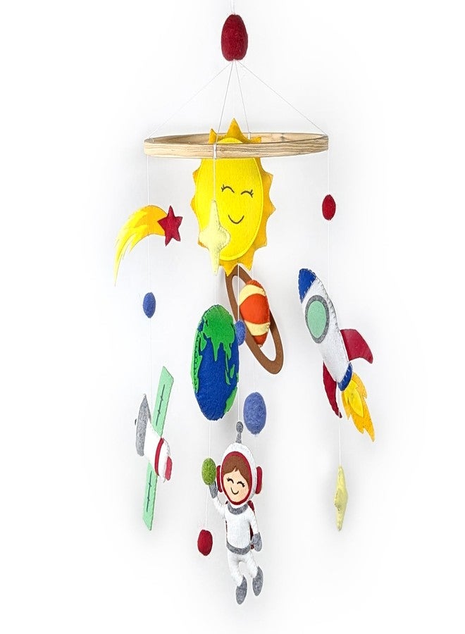 AGD HANDMADE Space Theme Baby Cot Mobile, Baby Nursery Room Decoration, Astronaut Sun Rocket Moon Planet, Baby Sower Gifts (20cm Wooden Ring, Felt Fabric) - Image 5