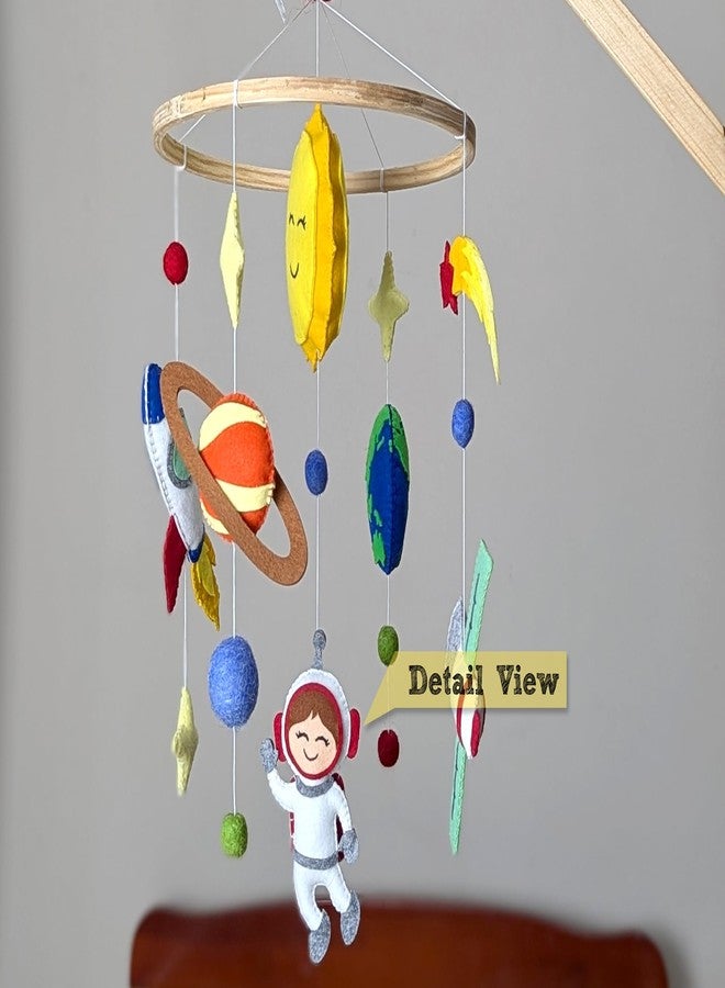 AGD HANDMADE Space Theme Baby Cot Mobile, Baby Nursery Room Decoration, Astronaut Sun Rocket Moon Planet, Baby Sower Gifts (20cm Wooden Ring, Felt Fabric) - Image 4