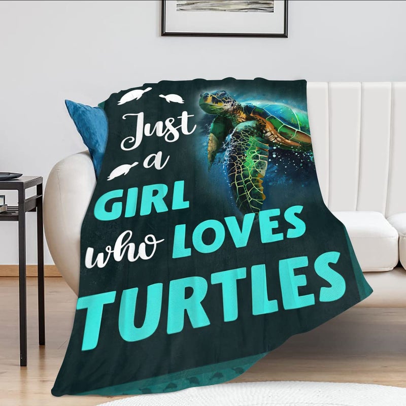 Just A Girl Who Loves Turtles Blanket Teal Sea Turtle Decor Throw Blanket Gifts for Girls Super Warm Soft Plush Lightweight Fleece Flannel Blanket Winter Bedding Blanket for Kids Adults Women 40x50