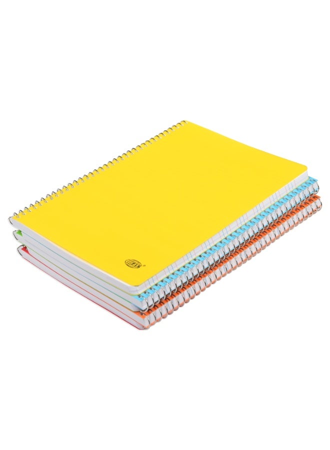 FIS Notebook Spiral Binding, PP Materials, Size A5(148x210mm), 4 Single Line Ruling, 80 Sheets, 160 Pages, 2 Round Edges, Packet of 5 Assorted Neon Color-FSNBA5PP4LAST/5  - Image 1