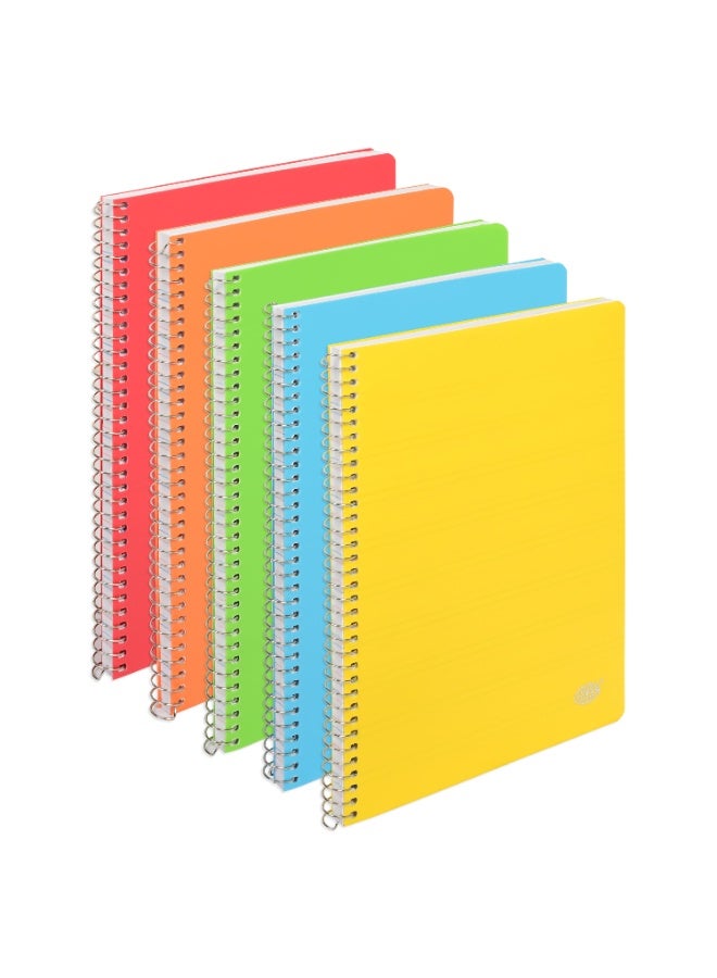 FIS Notebook Spiral Binding, PP Materials, Size A5(148x210mm), 4 Single Line Ruling, 80 Sheets, 160 Pages, 2 Round Edges, Packet of 5 Assorted Neon Color-FSNBA5PP4LAST/5  - Image 3