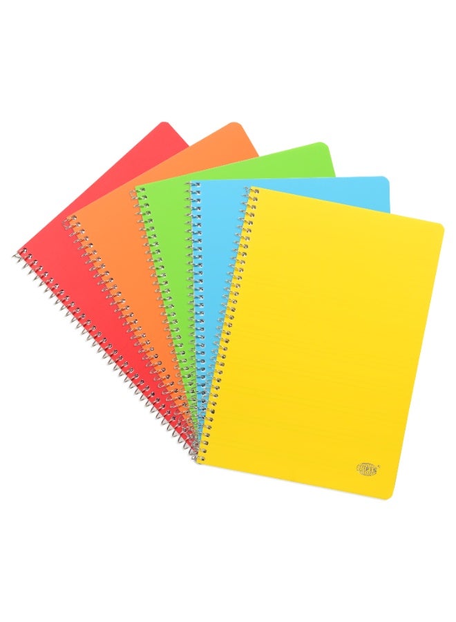 FIS Notebook Spiral Binding, PP Materials, Size A5(148x210mm), 4 Single Line Ruling, 80 Sheets, 160 Pages, 2 Round Edges, Packet of 5 Assorted Neon Color-FSNBA5PP4LAST/5  - Image 2