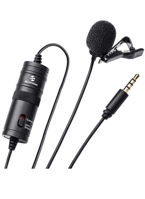 ProOne PMR701 Professional Grade Lavalier Clip On Microphone - Lav Mic for Camera Phone iPhone GoPro Video Recording ASMR - Small Noise Cancelling 3.5mm Tiny Shirt Microphone with Easy Clip On System