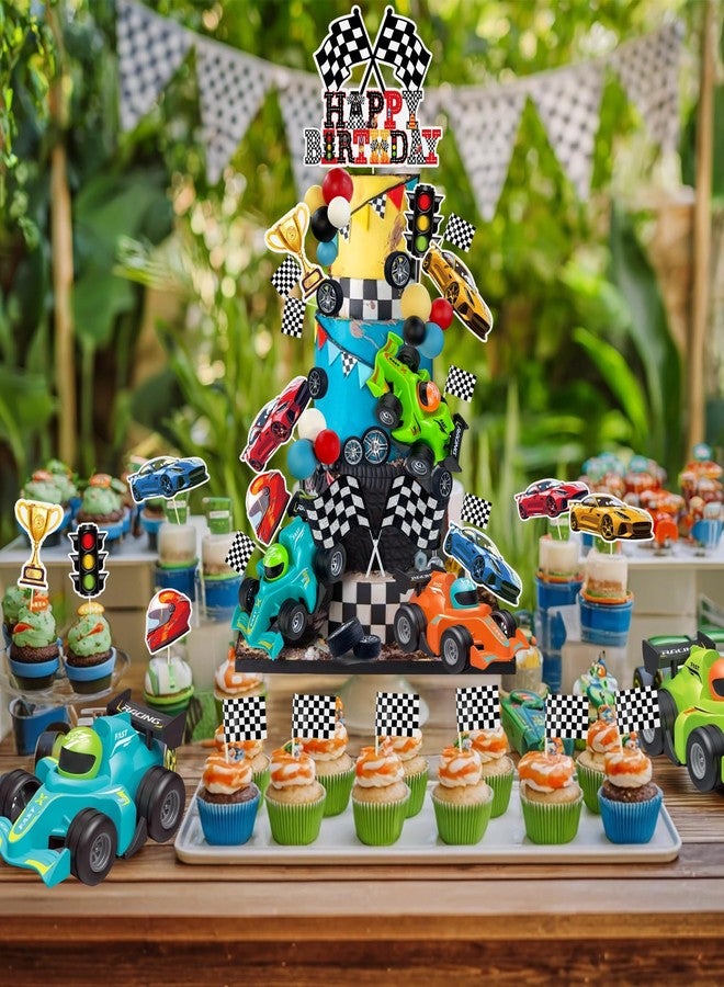 KEEPARTY 37PCS Race Car Cake Decoration 3 Colors Car cake Topper Red Black Yellow Blue White Ball Truck Themed Party Supplies - Image 3