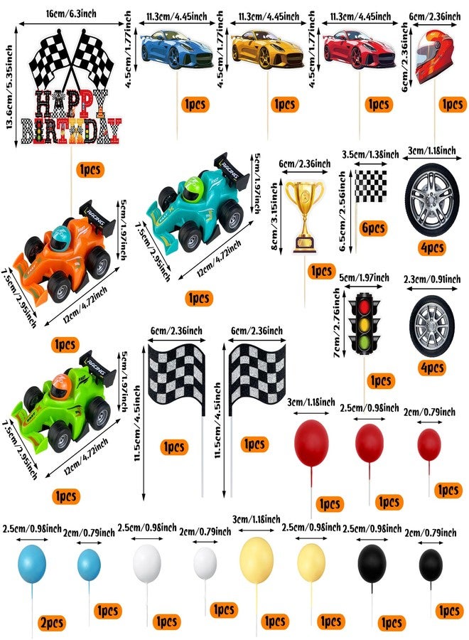 KEEPARTY 37PCS Race Car Cake Decoration 3 Colors Car cake Topper Red Black Yellow Blue White Ball Truck Themed Party Supplies - Image 2