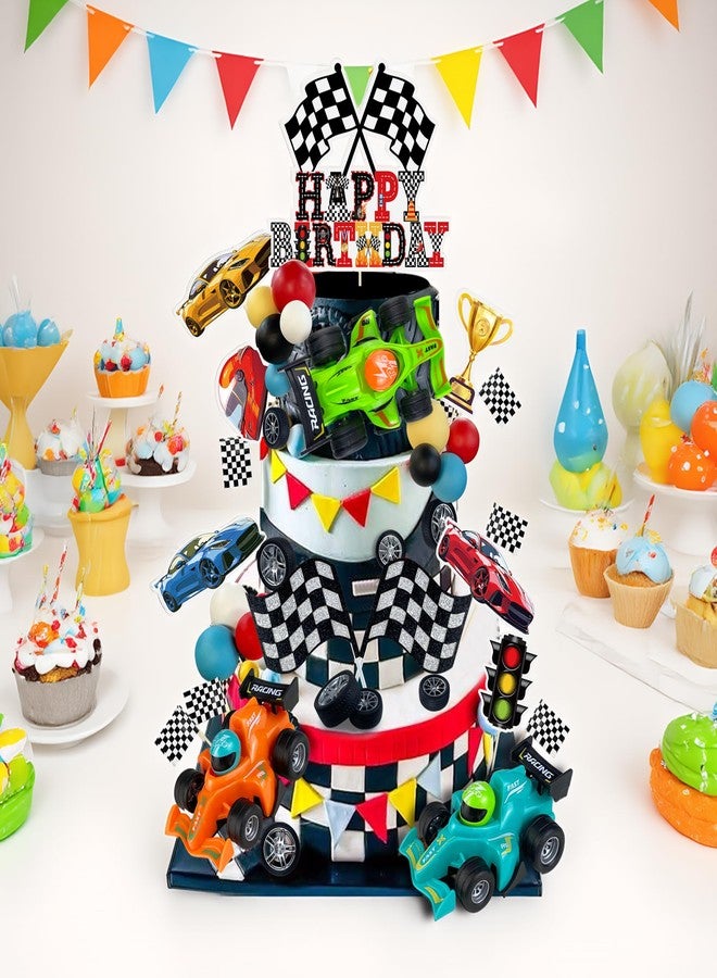KEEPARTY 37PCS Race Car Cake Decoration 3 Colors Car cake Topper Red Black Yellow Blue White Ball Truck Themed Party Supplies - Image 4