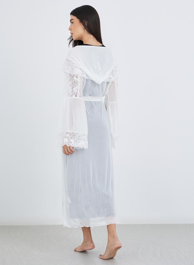 Styli Hooded Mesh and Lace Detail Maxi Robe - Image 4