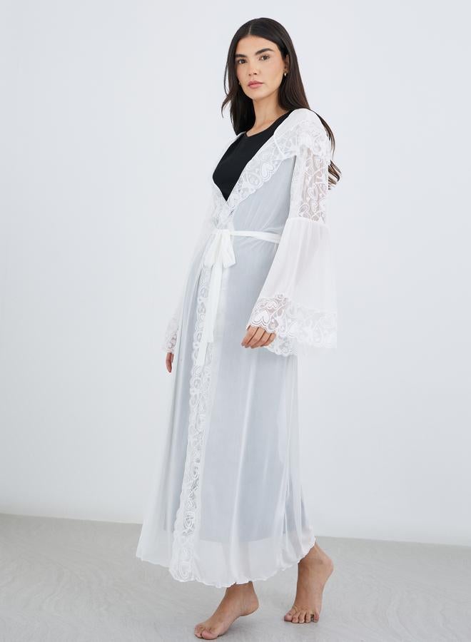 Styli Hooded Mesh and Lace Detail Maxi Robe - Image 2