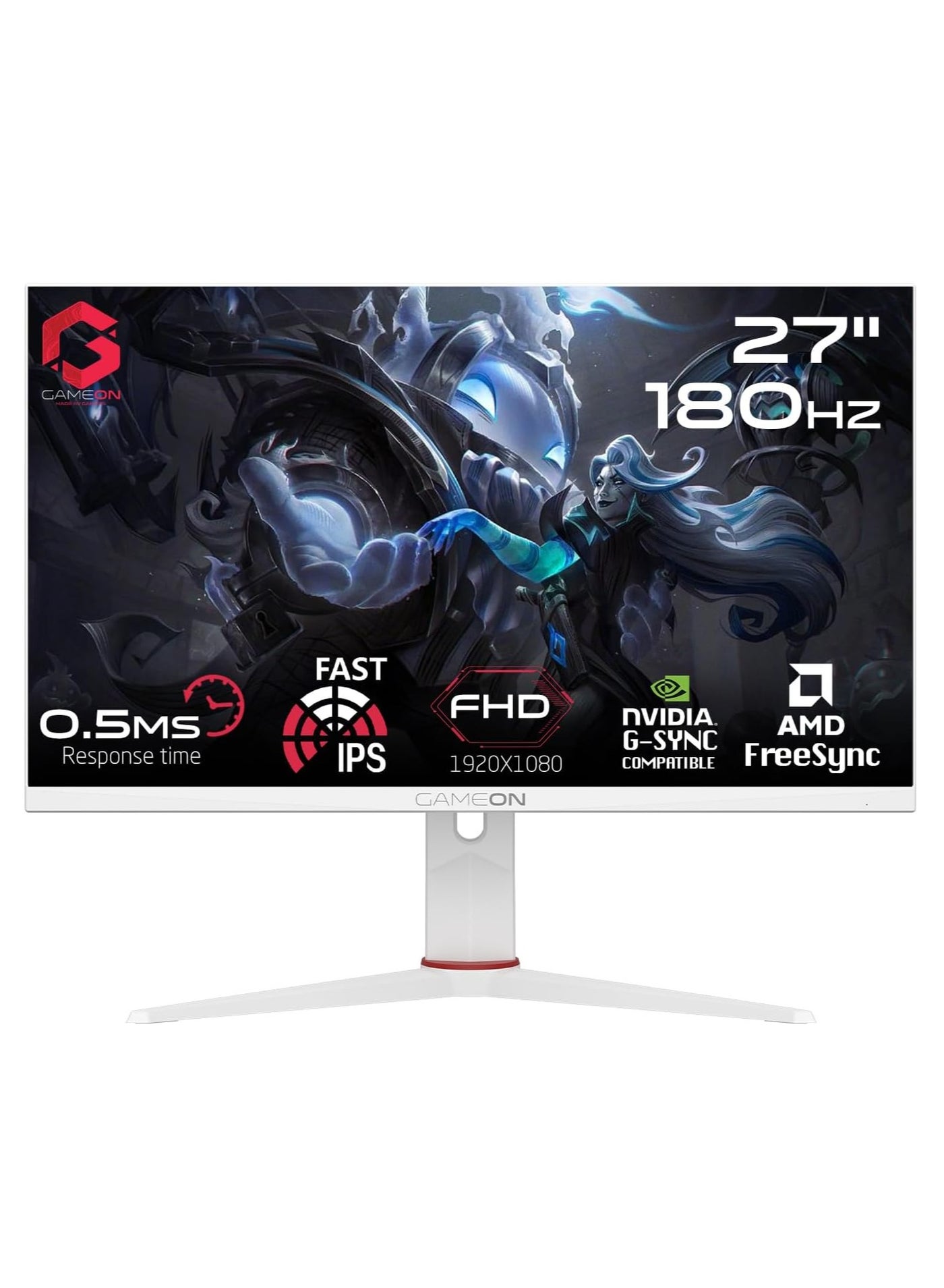 Gaming Monitor GOA27FHD180IPS Artic Pro Series 27" Inch, FHD 1080p 180Hz, MPRT 0.5ms, Fast IPS LED VESA Adaptive Sync Game Modes RGB Elements Support PS White