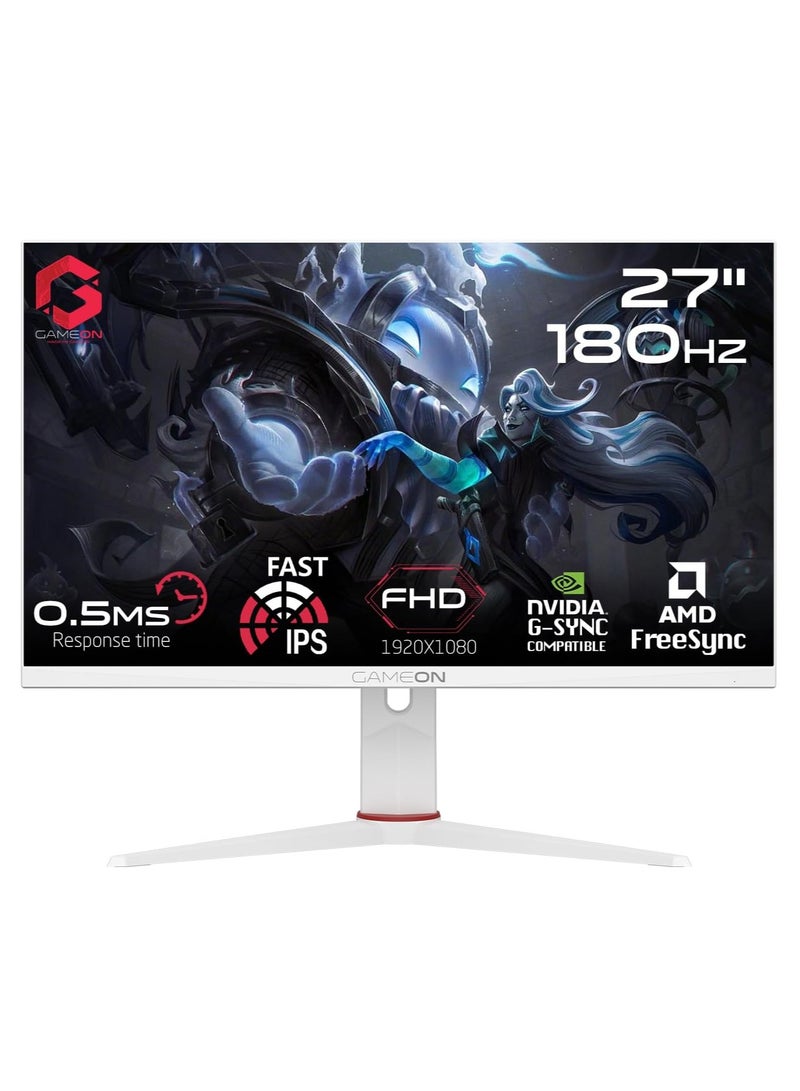 GAMEON Gaming Monitor GOA27FHD180IPS Artic Pro Series 27" Inch, FHD 1080p 180Hz, MPRT 0.5ms, Fast IPS LED VESA Adaptive Sync Game Modes RGB Elements Support PS White - Image 1