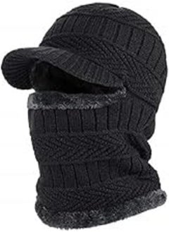 MOBDESK MOBDESK Winter Wool Beanie Monkey Cap with Neck Soft Smooth Fur Balaclava Hat Warm Ski Mask Windproof Hood Heavy Thermal Scarf Mask Woolen Earmuff Face Cover Knit Outdoor Sports Cold Weather Ninja Cap 