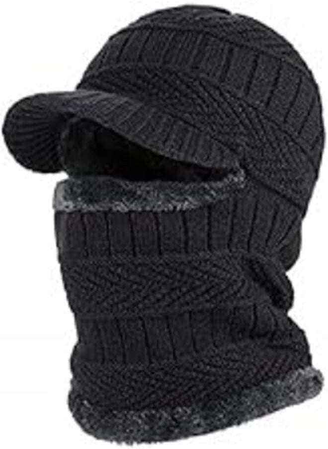 MOBDESK MOBDESK Winter Wool Beanie Monkey Cap with Neck Soft Smooth Fur Balaclava Hat Warm Ski Mask Windproof Hood Heavy Thermal Scarf Mask Woolen Earmuff Face Cover Knit Outdoor Sports Cold Weather Ninja Cap 