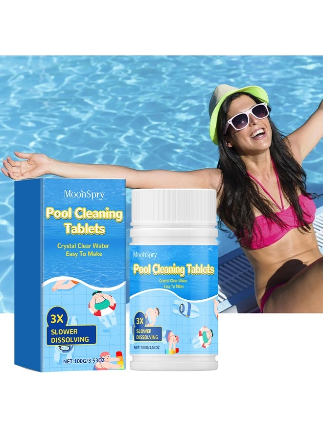 MOONSPRY Pool Cleaning Tablets For Crystal Clear Water, Clear Pool Cleaning Tablets, Clears Dull, Hazy Or Cloudy Wate Eliminate Odors, Fast Acting, Maintain Water Quality Balance, 100g - Image 1
