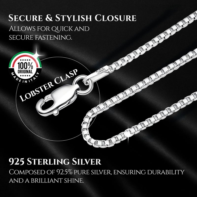 Designer Sterling Silver قلادة من الفضة الإسترليني 925 للنساء، سلسلة صندوقية 0.8 مم، مشابك مخلب الكركند، سلسلة فضة إسترليني، مجوهرات إيطالية للنساء، 16 بوصة - Image 3