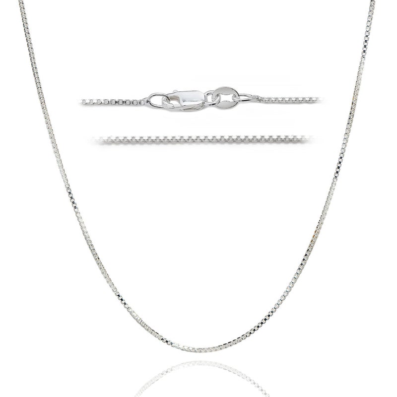 Designer Sterling Silver قلادة من الفضة الإسترليني 925 للنساء، سلسلة صندوقية 0.8 مم، مشابك مخلب الكركند، سلسلة فضة إسترليني، مجوهرات إيطالية للنساء، 16 بوصة - Image 1