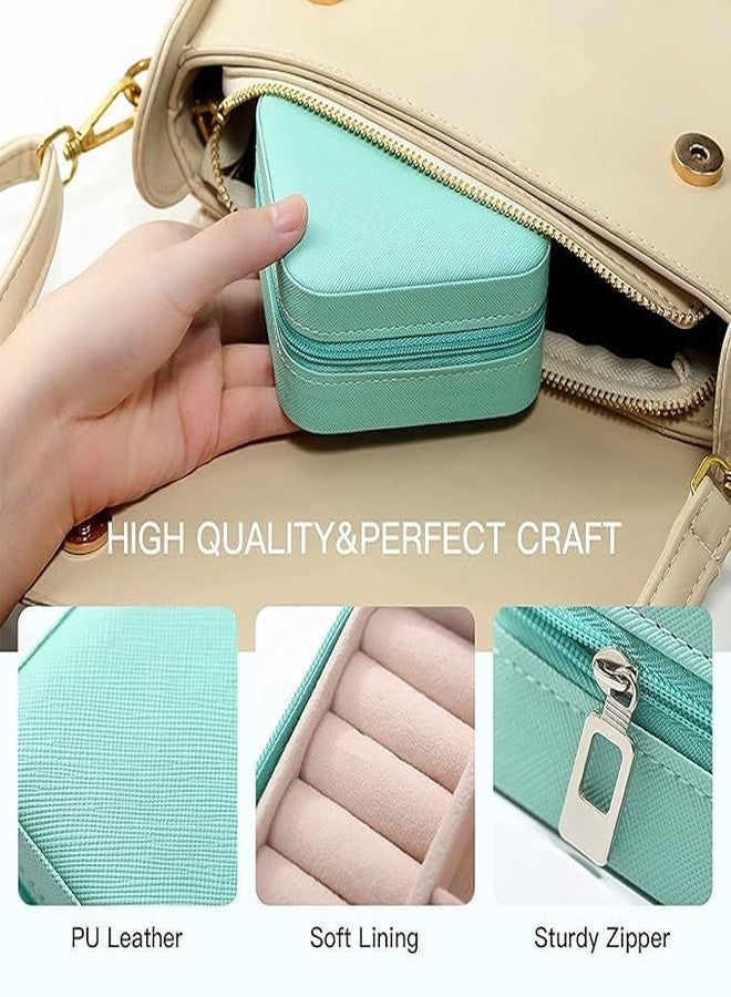 myself Jewellery Organiser PU Leather Zipper Portable Storage Box Case with Dividers Container for Rings, Earrings, Necklace Home Organizer BLUE - Image 3
