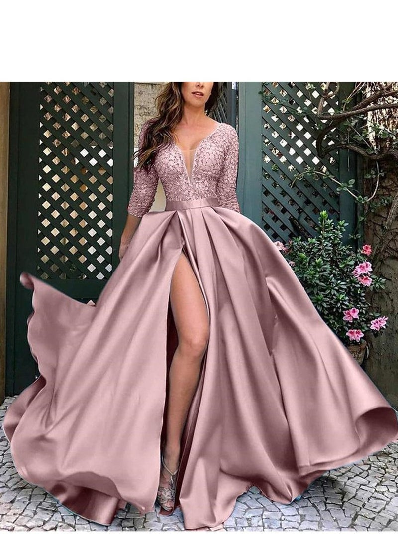 Loquat Lacy Sequined Maxi Dress Pink 