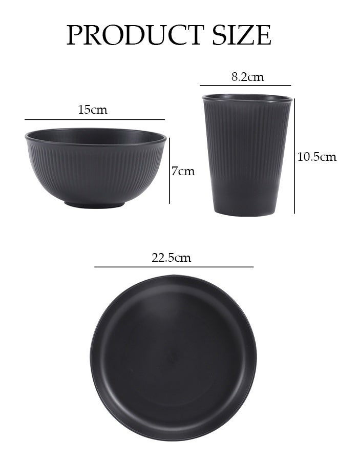 DUNISO 18 Pieces Wheat Straw Dinnerware Sets,Reusable Dinner Plate Set for Kitchen Outdoor Camping ,Unbreakable Cups,Plates and Bowls(Black) - Image 2