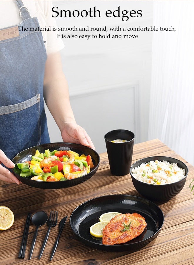 DUNISO 18 Pieces Wheat Straw Dinnerware Sets,Reusable Dinner Plate Set for Kitchen Outdoor Camping ,Unbreakable Cups,Plates and Bowls(Black) - Image 3