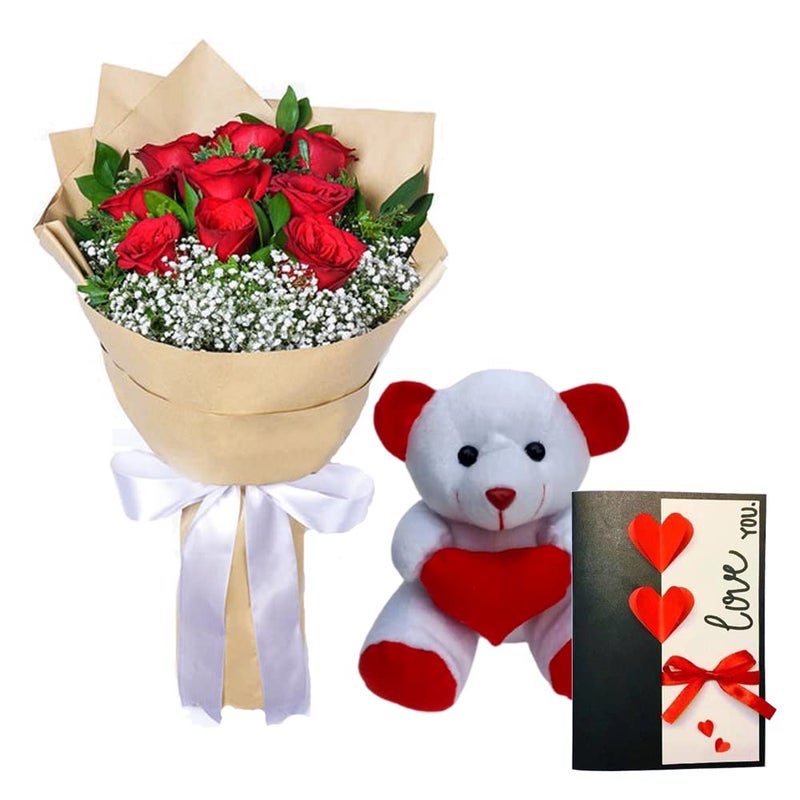 EG2i 20 red Rose Bouquet with teddy bear and Greeting card - Image 1