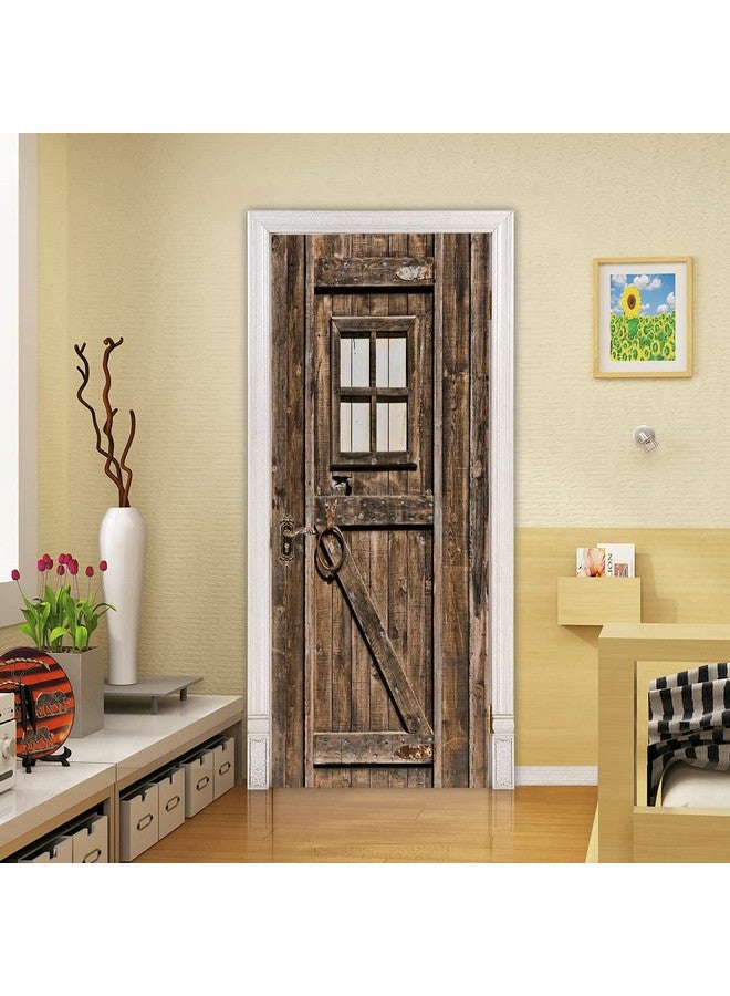 VIRANDA 3D Door Stickers Murals Peel and Stick DIY Wallpaper Removable PVC Waterproof Decals Self-Adhesive Wall Covers Retro Wooden Poster for Bedroom Living Room Decor 30.3 x 78.7 inch - Image 1
